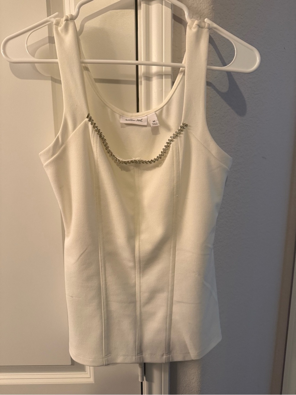 Willow White Sleeveless Top with Rhinestone Neckline